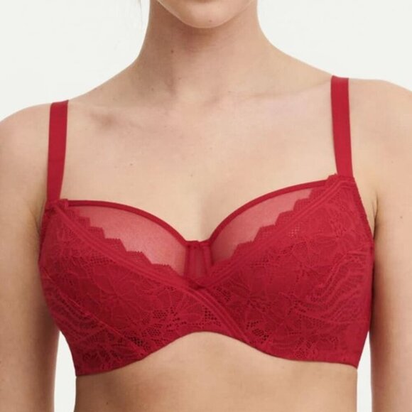 Chantelle EasyFeel Floral Touch Red Mesh and Lace Bra 34B - Picture 1 of 11